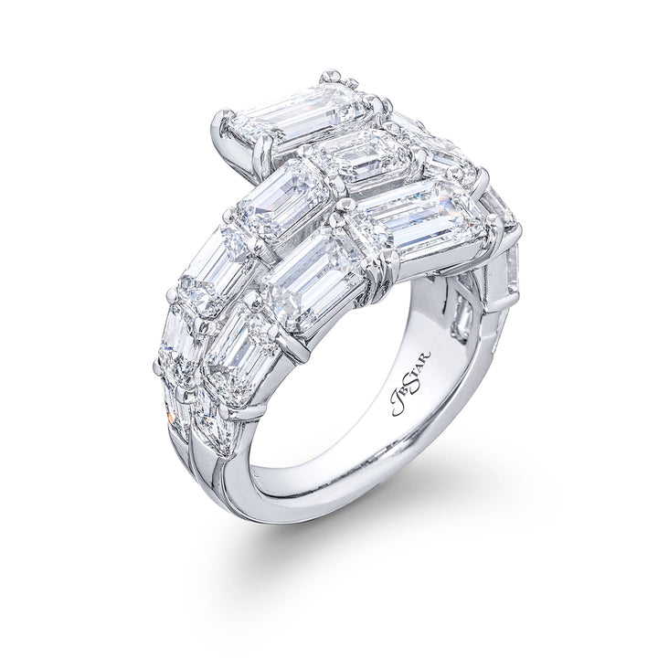Dazzling Brilliance: Certified Twogether Diamond Ring  Emerald-Cut Diamonds Handcrafted in Pure Platinum