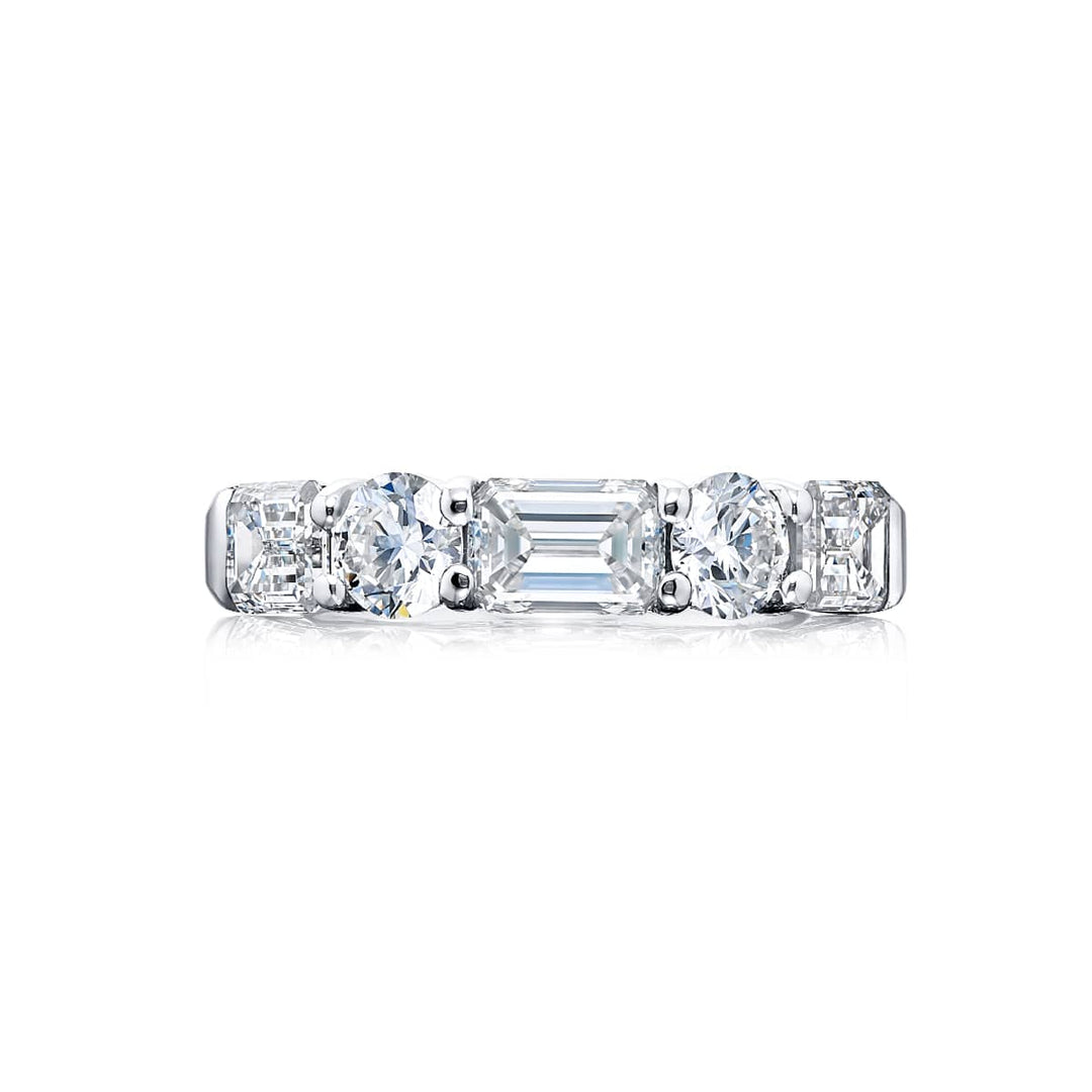 Platinum Emerald-Cut & Round Diamond East-West Band