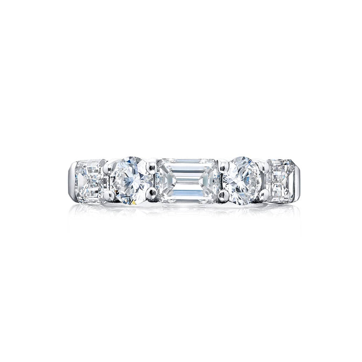 Platinum Emerald-Cut & Round Diamond East-West Band