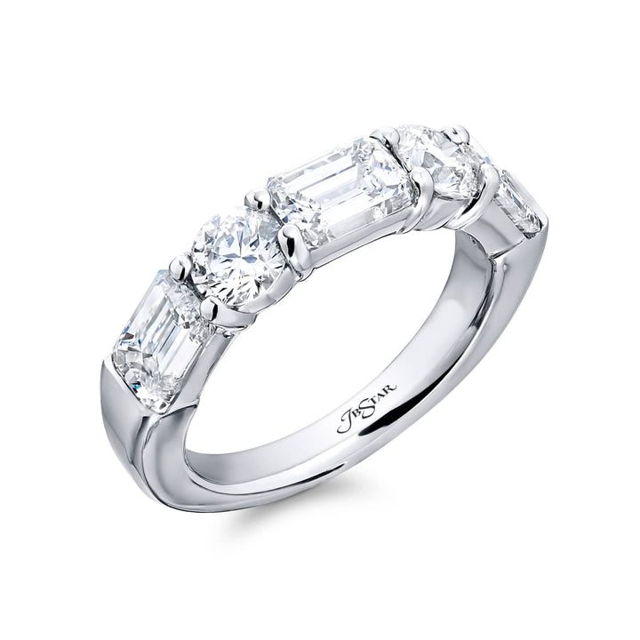 Platinum Emerald-Cut & Round Diamond East-West Band