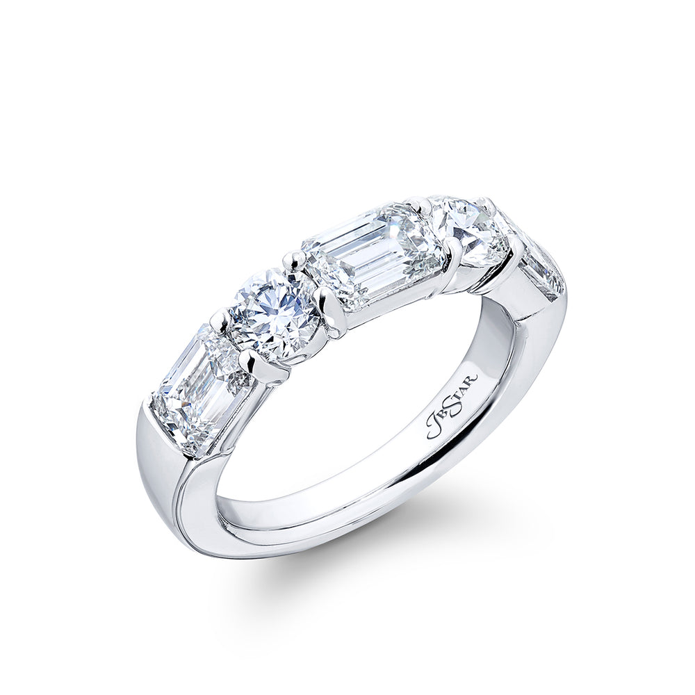 Elegance Elevated: Our signature 2.78 ctw. East-West Diamond Band. These beautiful emerald-cut diamonds blended with dazzling round diamonds are handcrafted in pure platinum.