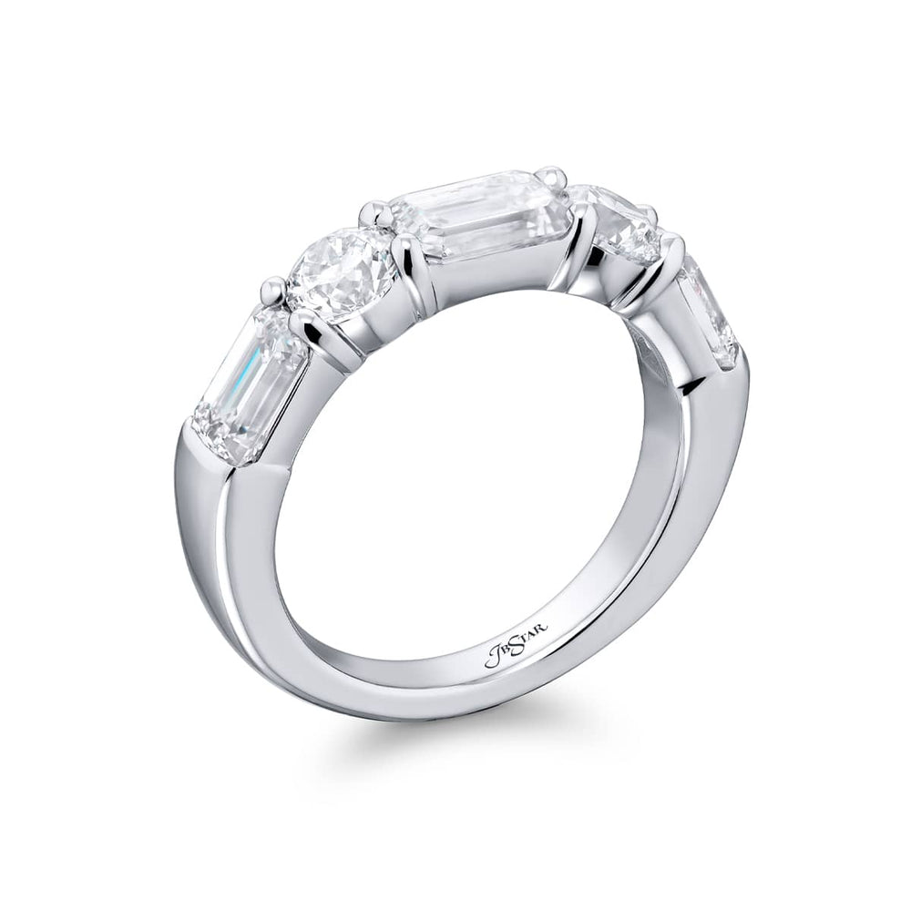 Elegance Elevated: Our classic 3.03 ctw. East-West single row Diamond Band. These beautiful emerald-cut diamonds accompany round diamonds and are handcrafted in pure platinum