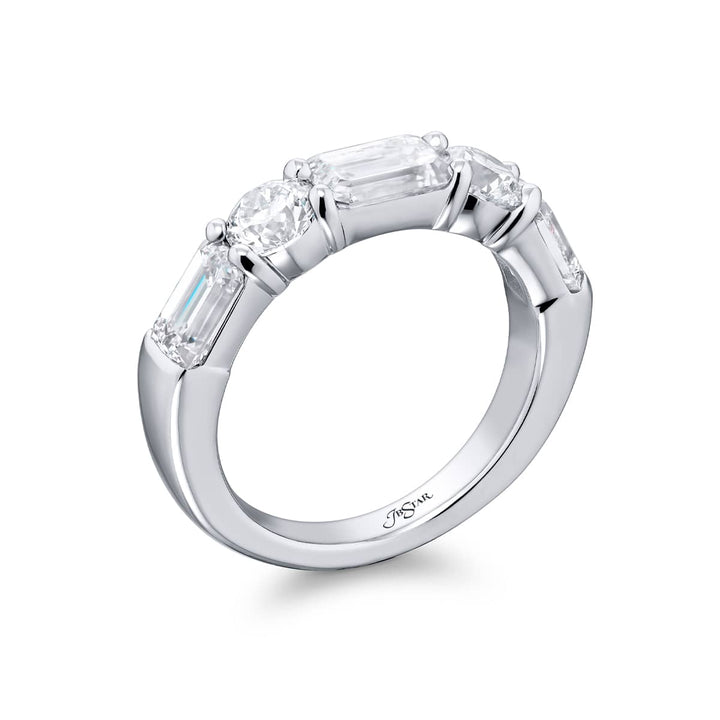 Elegance Elevated: Our classic 3.03 ctw. East-West single row Diamond Band. These beautiful emerald-cut diamonds accompany round diamonds and are handcrafted in pure platinum