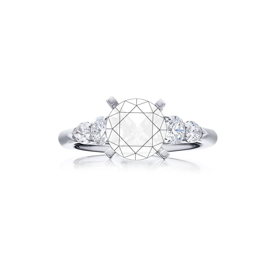 Dazzling Brilliance: Our stunning Diamond Semi-mount. These two round diamonds accompanied by two pear-shaped diamonds are handcrafted in pure platinum.