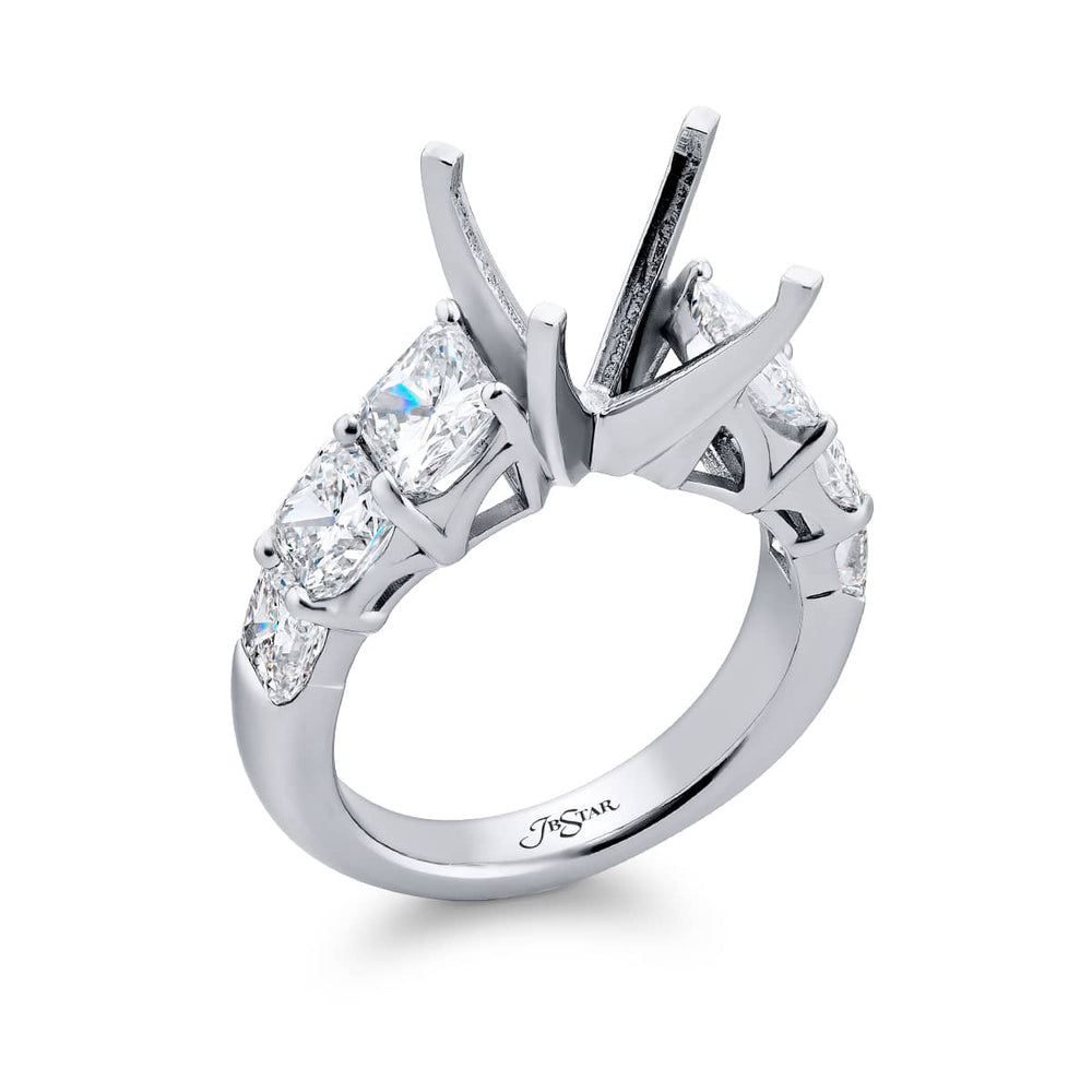 Dazzling Brilliance: Our beautiful Diamond Semi-mount. These six stunning radiant-cut diamonds in a shared prong setting are handcrafted in pure platinum.