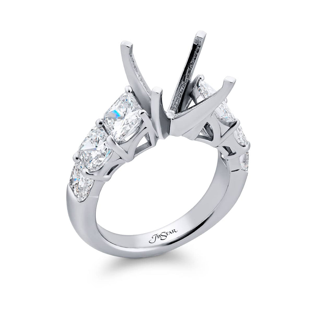 Dazzling Brilliance: Our beautiful Diamond Semi-mount. These six stunning radiant-cut diamonds in a shared prong setting are handcrafted in pure platinum.