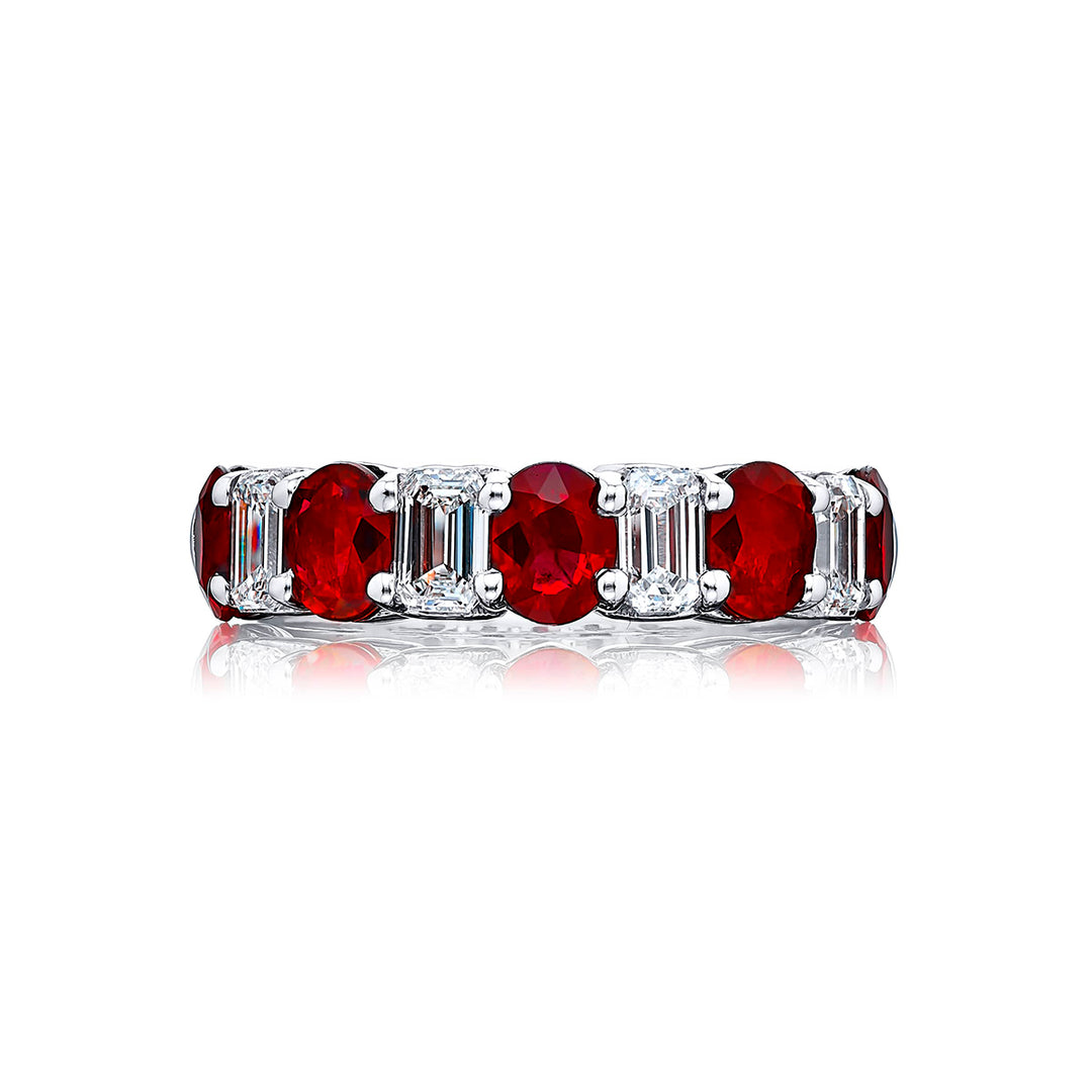Classic Single-Row Ruby & Diamond Band | Handcrafted in Pure Platinum