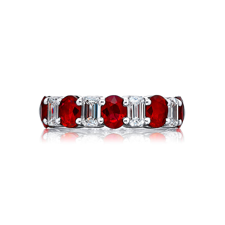 Classic Single-Row Ruby & Diamond Band | Handcrafted in Pure Platinum