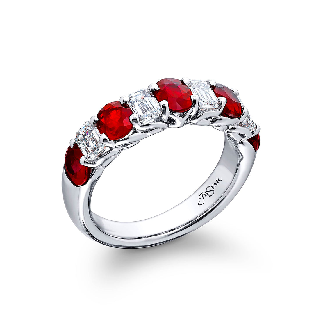 Classic Single-Row Ruby & Diamond Band | Handcrafted in Pure Platinum