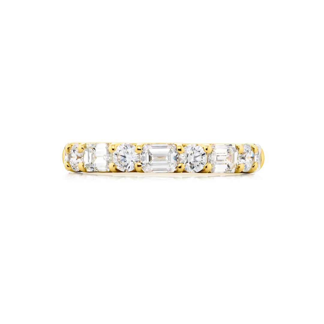 18K Yellow Gold Emerald-Cut and Round Diamond Band