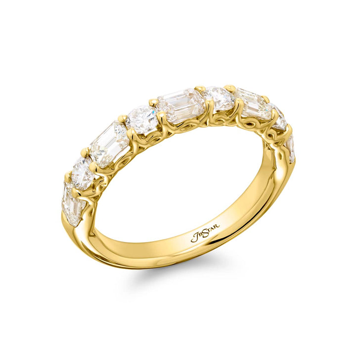 18K Yellow Gold Emerald-Cut and Round Diamond Band