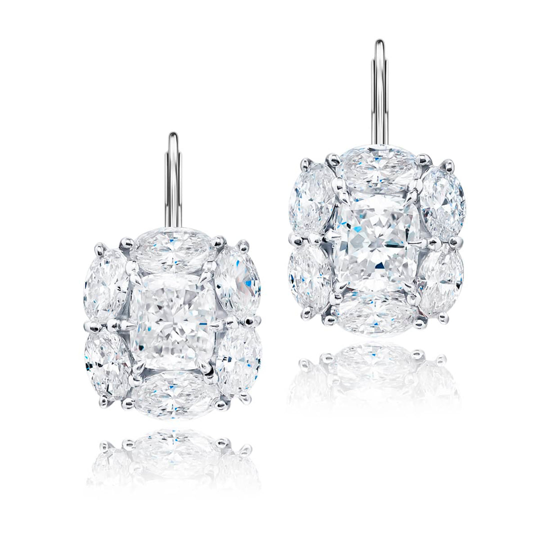 Platinum Cushion-Cut Diamond Certified Drop Earrings