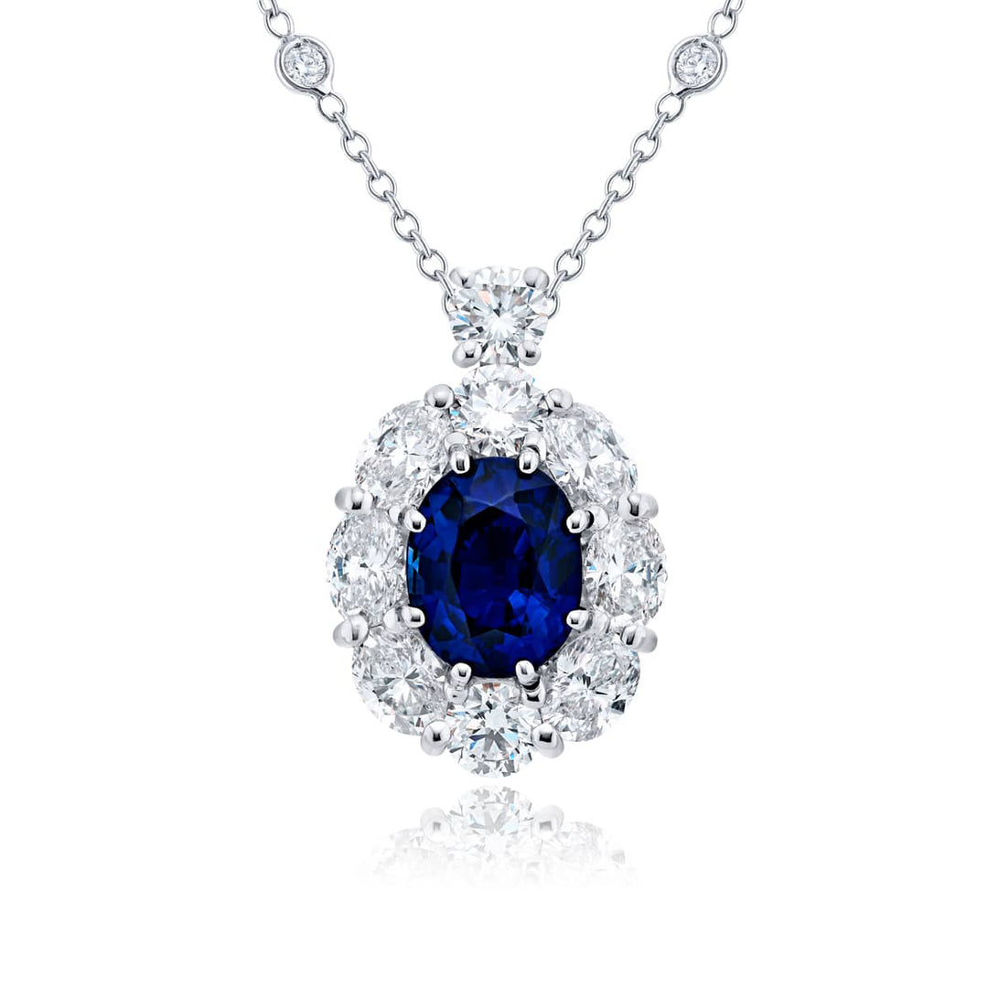 Platinum Oval Sapphire and Diamond Pendant