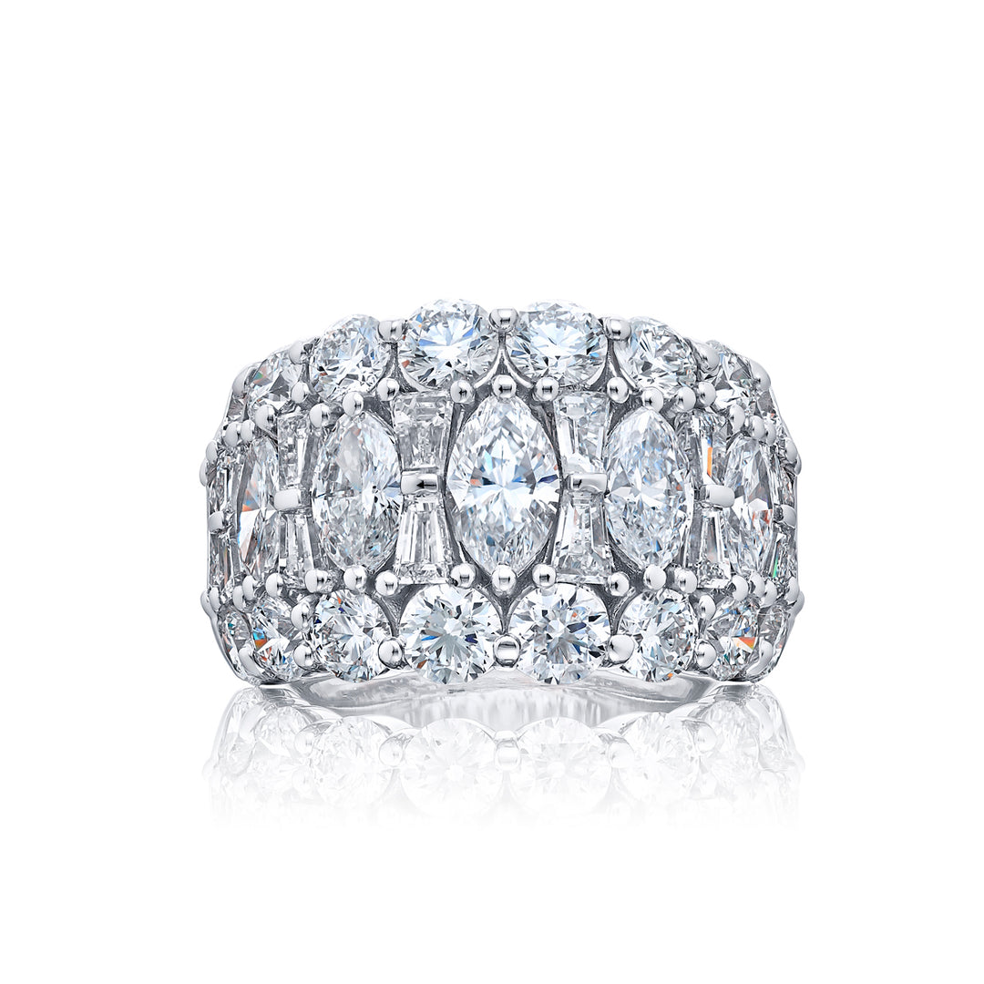 Signature Four-Row Diamond Band | Marquise Tapered Baguette & Round Diamonds | Handcrafted in Pure Platinum