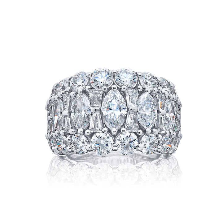 Signature Four-Row Diamond Band | Marquise Tapered Baguette & Round Diamonds | Handcrafted in Pure Platinum