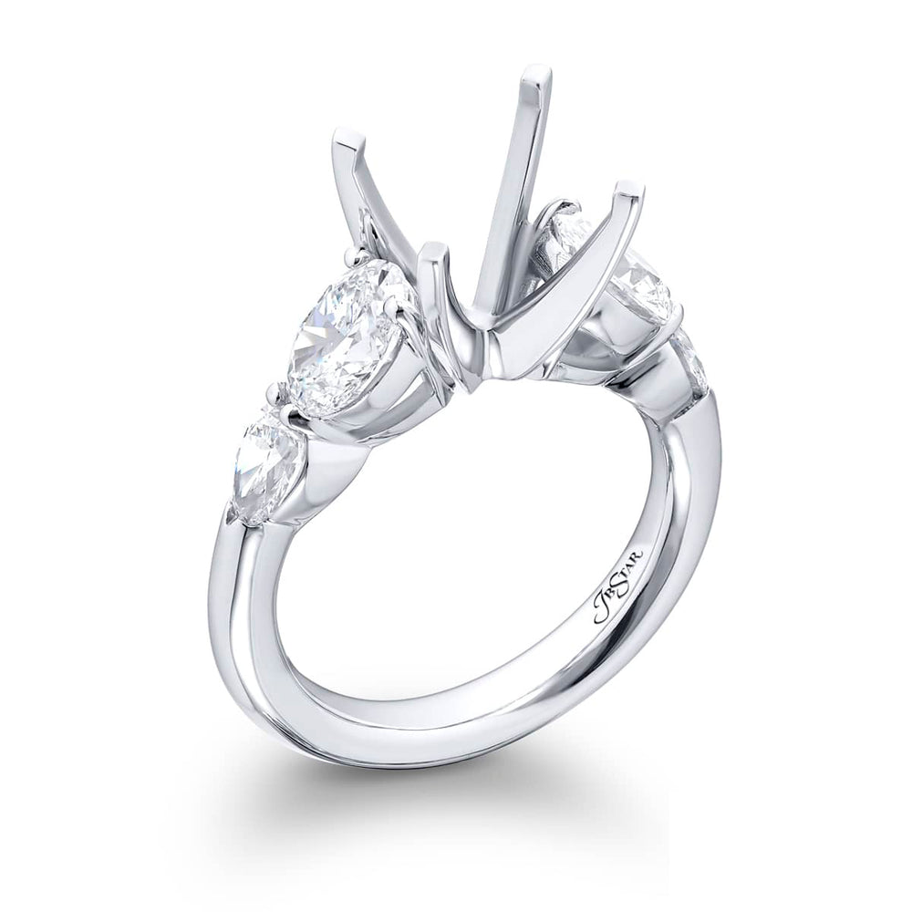 Dazzling Brilliance: Our beautiful Diamond Semi-mount. These two stunning oval diamonds accompanied by two pear-shaped diamonds handcrafted in pure platinum.