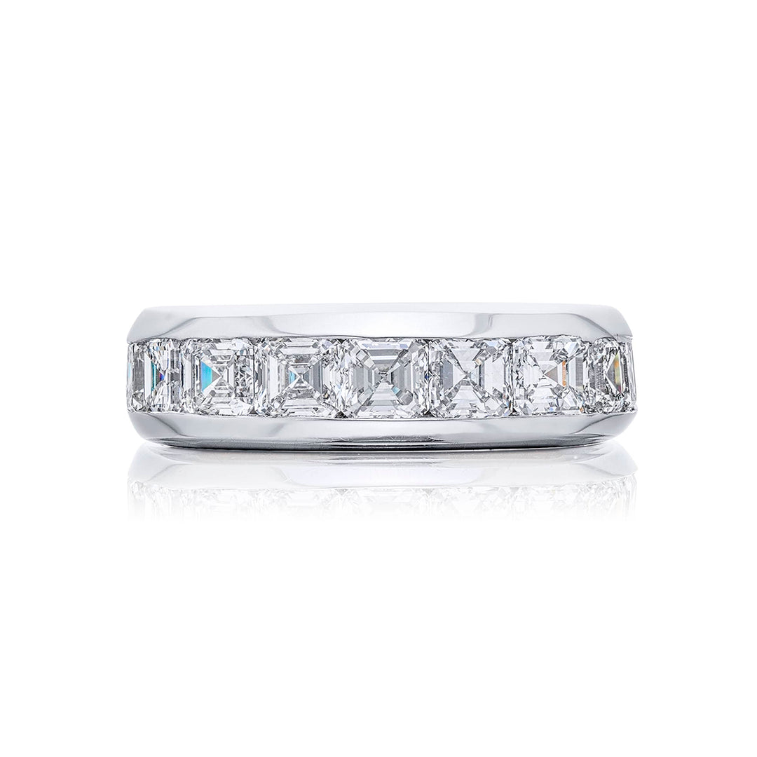 Platinum Square Emerald-Cut Diamond Single-Row Channel Set Mens Wedding Band