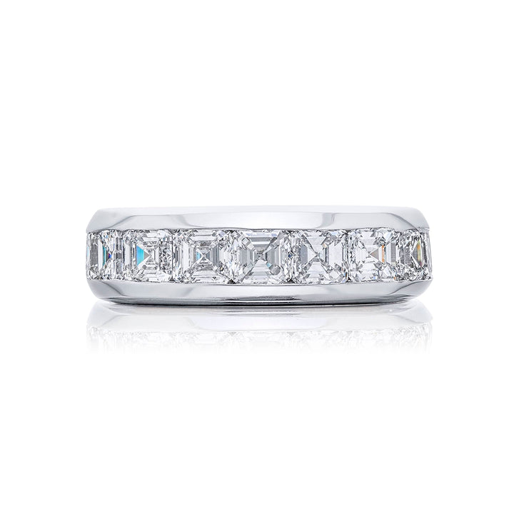 Platinum Square Emerald-Cut Diamond Single-Row Channel Set Mens Wedding Band