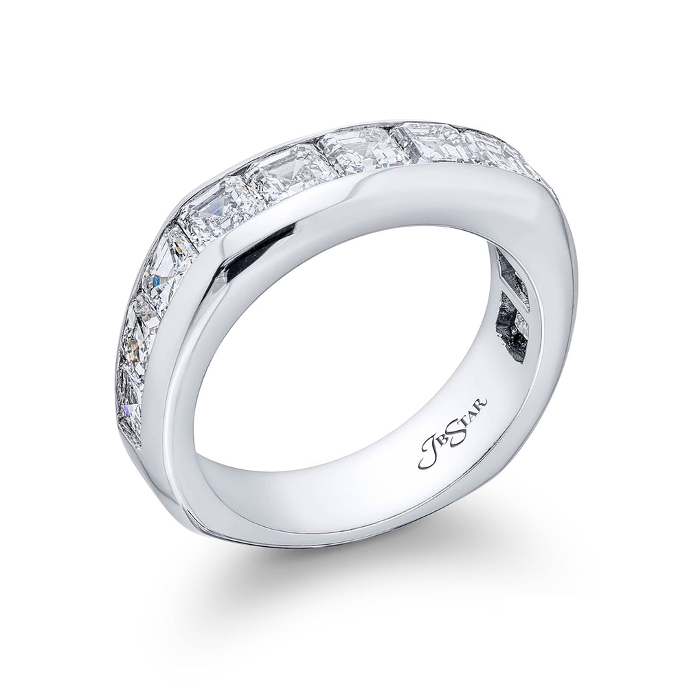 Platinum Square Emerald-Cut Diamond Single-Row Channel Set Mens Wedding Band