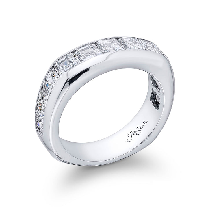 Platinum Square Emerald-Cut Diamond Single-Row Channel Set Mens Wedding Band