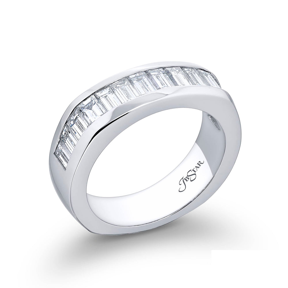 Suave Sophistication: Our debonair Channel Set Diamond Gentleman?s Band. These eleven gorgeous straight baguette diamonds are handcrafted in pure platinum.