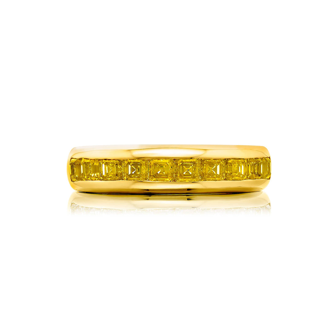 18K Yellow Gold Square Emerald-Cut Fancy Yellow Diamond Mens Ring