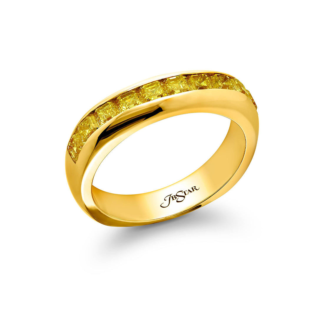 18K Yellow Gold Square Emerald-Cut Fancy Yellow Diamond Mens Ring