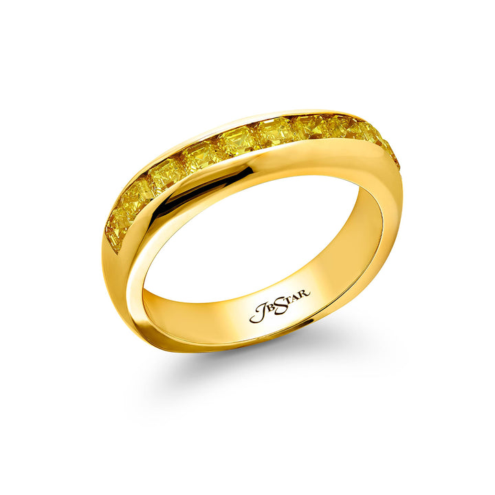 18K Yellow Gold Square Emerald-Cut Fancy Yellow Diamond Mens Ring