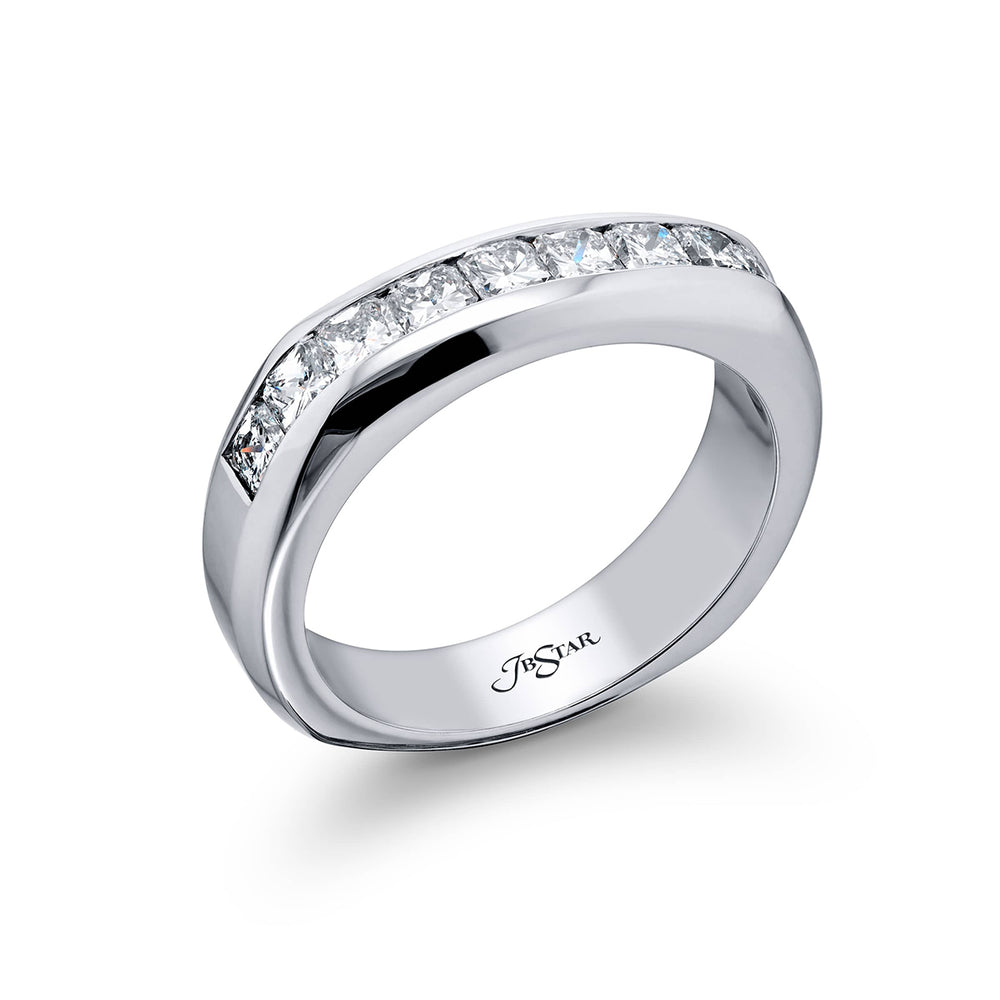 Suave Sophistication: Our dapper Channel Set Diamond Gentleman?s Band. These ten beautiful radiant-cut diamonds are handcrafted in pure platinum.