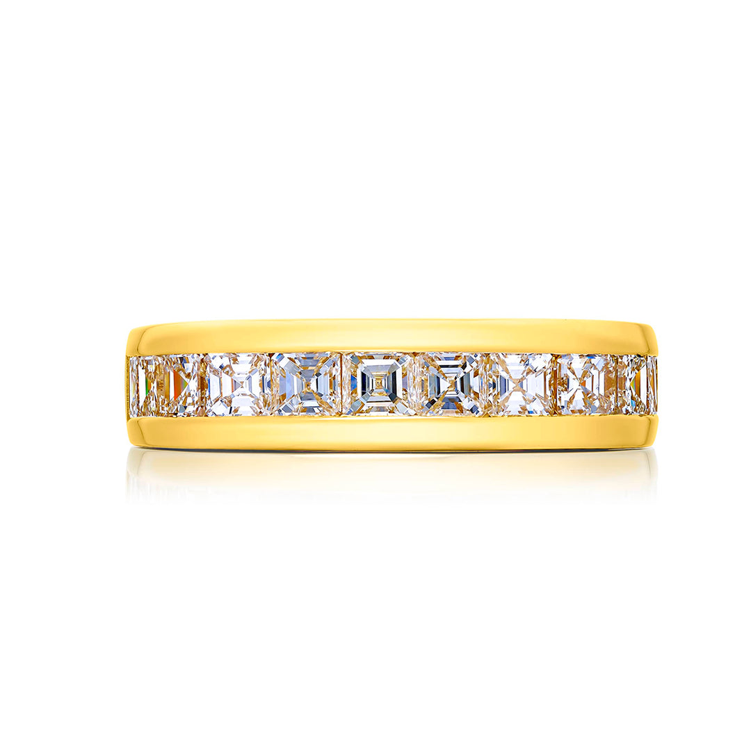 18K Yellow Gold Square Emerald-Cut Diamond Single-Row Channel Set Mens Wedding Band