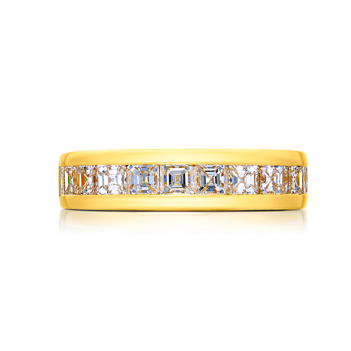 18K Yellow Gold Square Emerald-Cut Diamond Single-Row Channel Set Mens Wedding Band