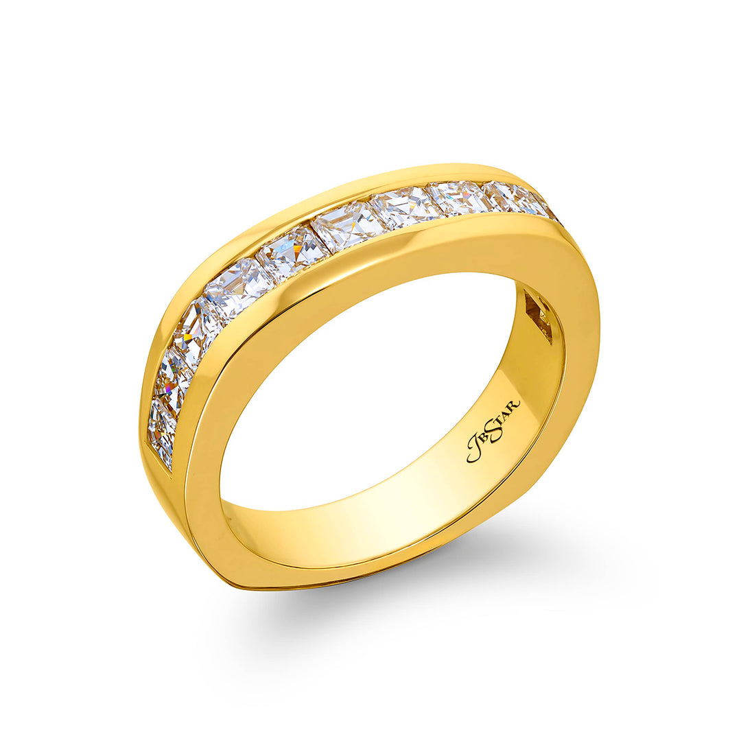 18K Yellow Gold Square Emerald-Cut Diamond Single-Row Channel Set Mens Wedding Band
