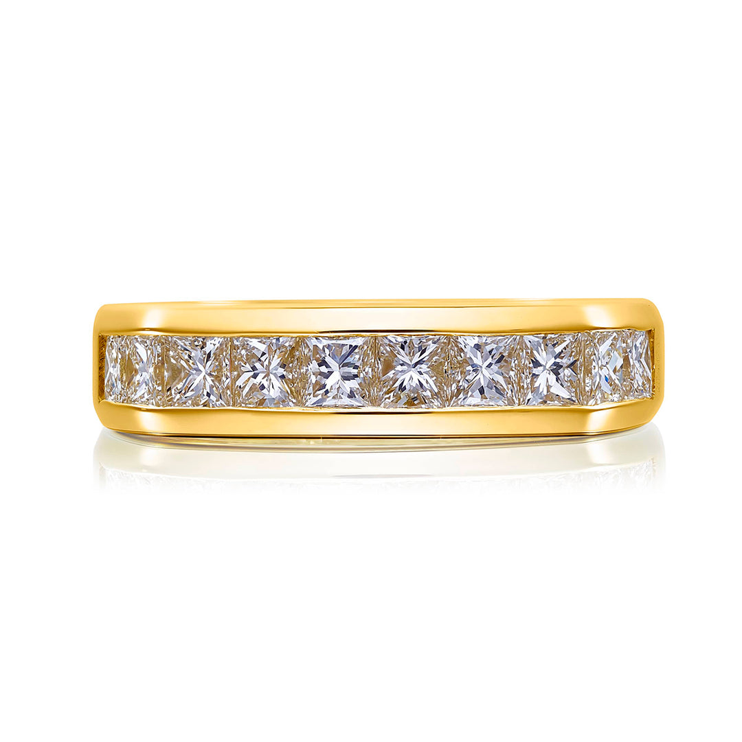 Suave Sophistication: Our dapper Chanel Set Diamond Gentleman?s Band. These ten  beautiful princess-cut diamonds are handcrafted in 18KY gold.