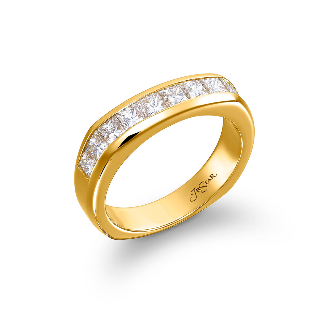 Suave Sophistication: Our dapper Chanel Set Diamond Gentleman?s Band. These ten  beautiful princess-cut diamonds are handcrafted in 18KY gold.