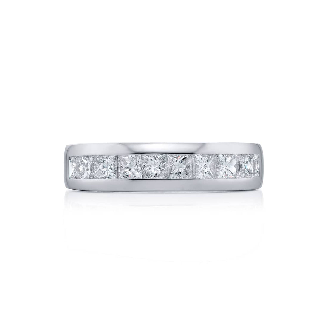 Platinum Princess-Cut Diamond Single-Row Channel Set Mens Wedding Band