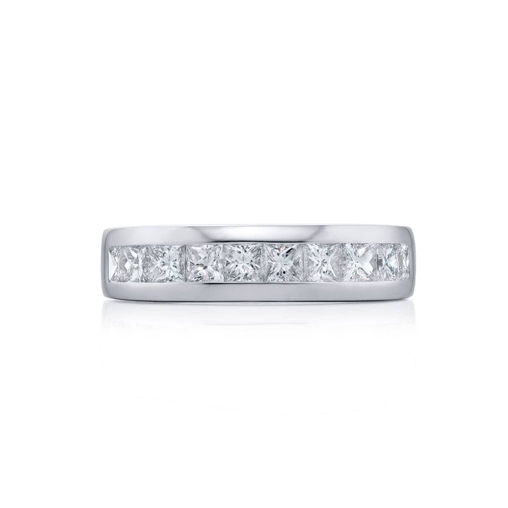 Platinum Princess-Cut Diamond Single-Row Channel Set Mens Wedding Band