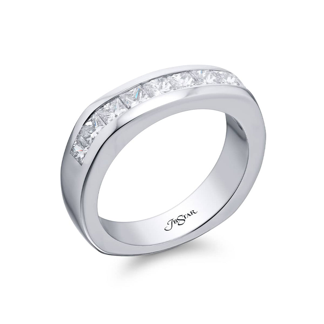 Platinum Princess-Cut Diamond Single-Row Channel Set Mens Wedding Band