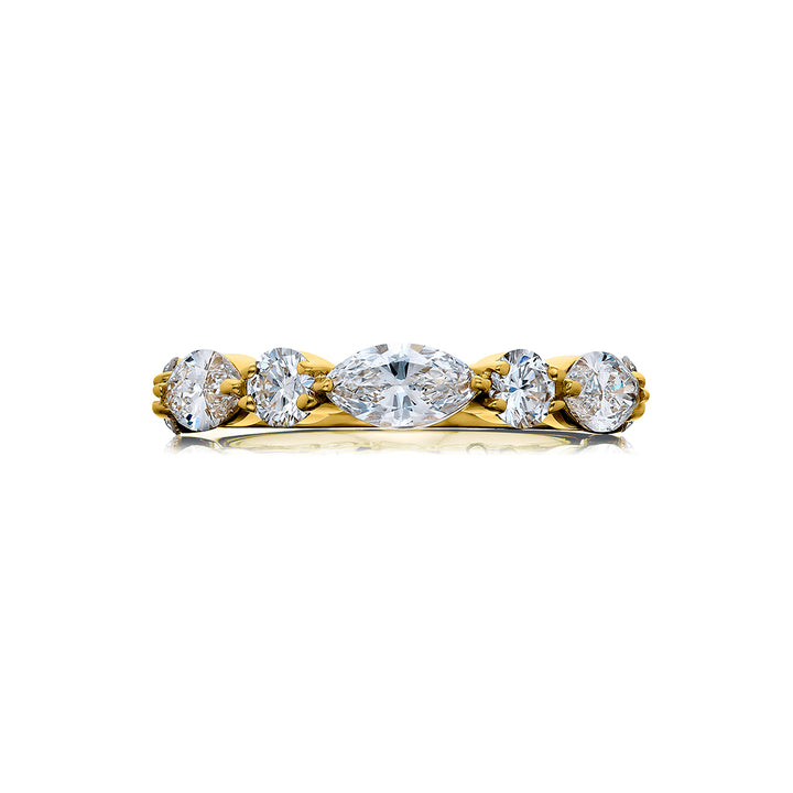 Elegance Elevated: Our classic single row East-West Diamond Band. These beautiful round and marquise diamonds are handcrafted in 18KY gold.