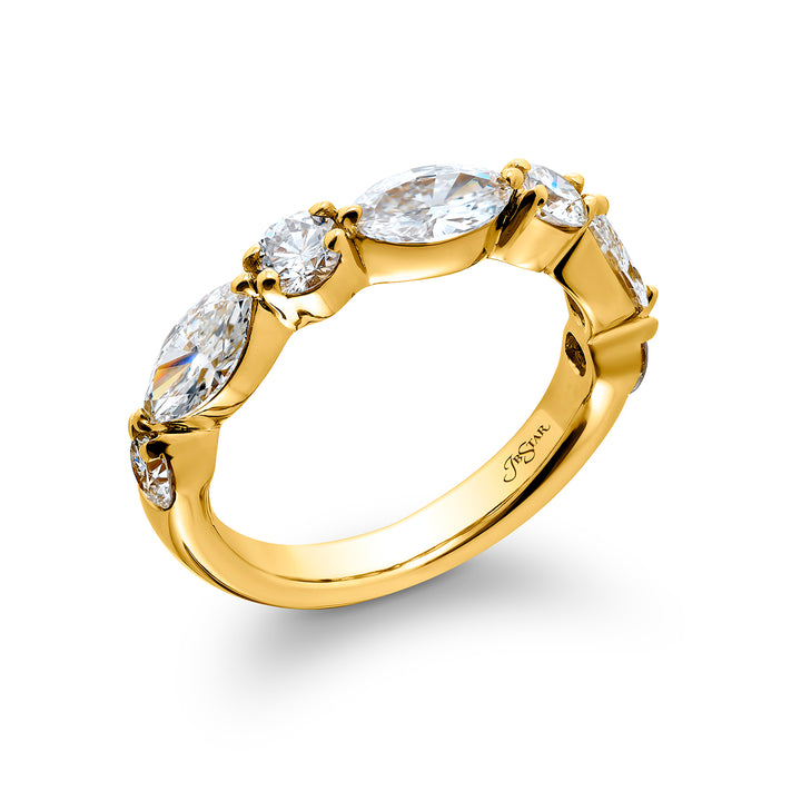 Elegance Elevated: Our classic single row East-West Diamond Band. These beautiful round and marquise diamonds are handcrafted in 18KY gold.