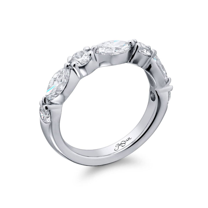 Elegance Elevated: Our classic 1.70 ctw. East-West single row Diamond Band. These beautiful marquise diamonds accompany round diamonds and are handcrafted in pure platinum.