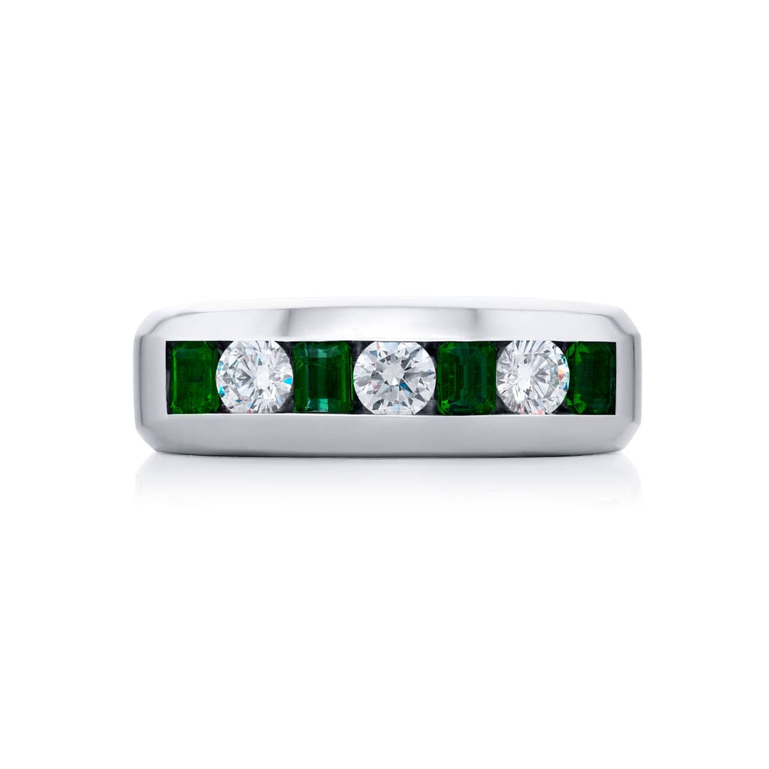 Platinum Emerald-Cut Emerald Channel Set Band