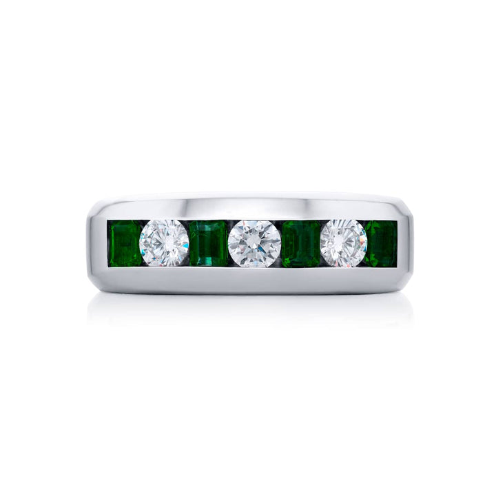 Platinum Emerald-Cut Emerald Channel Set Band