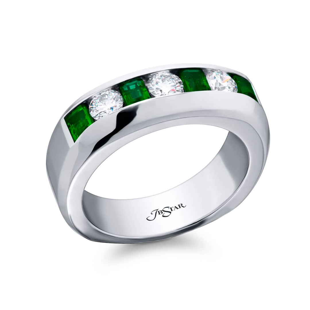 Platinum Emerald-Cut Emerald Channel Set Band