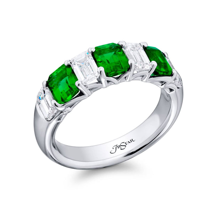 Platinum Emerald-Cut Emerald Band