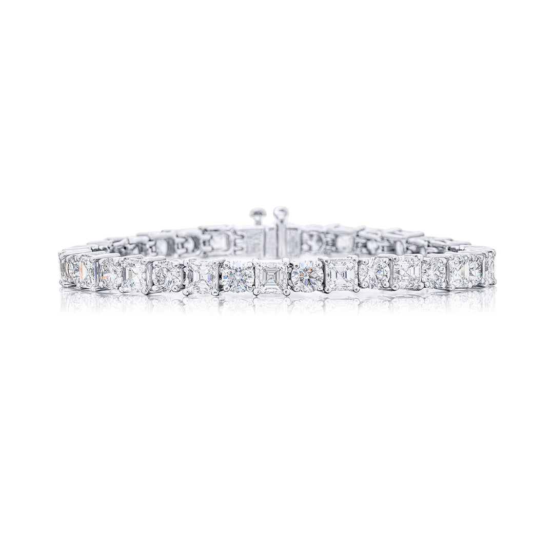 Platinum Square Emerald-Cut and Round Diamond Bracelet
