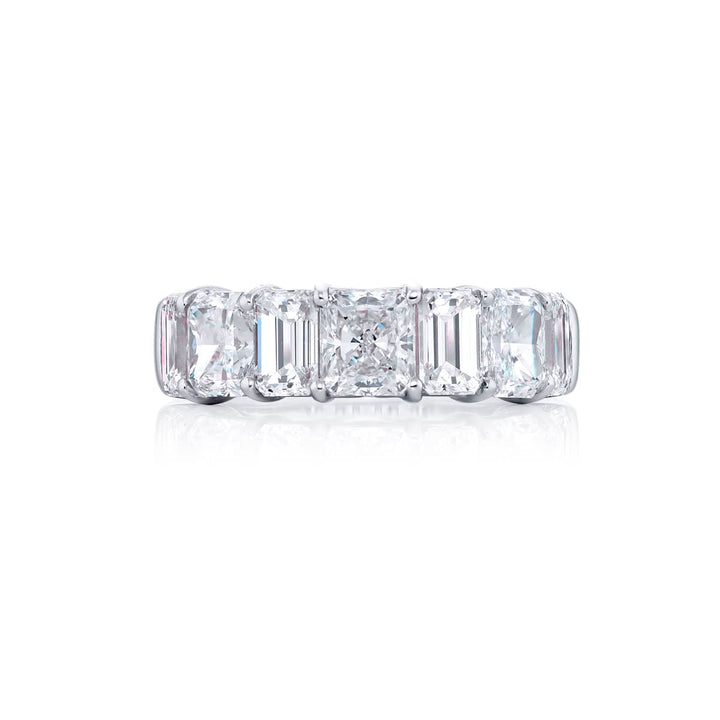 Elegance Elevated: Our signature 4.30 ctw. Diamond Band. These gorgeous radiant-cut diamonds blended with emerald-cut diamonds are handcrafted in pure platinum.
