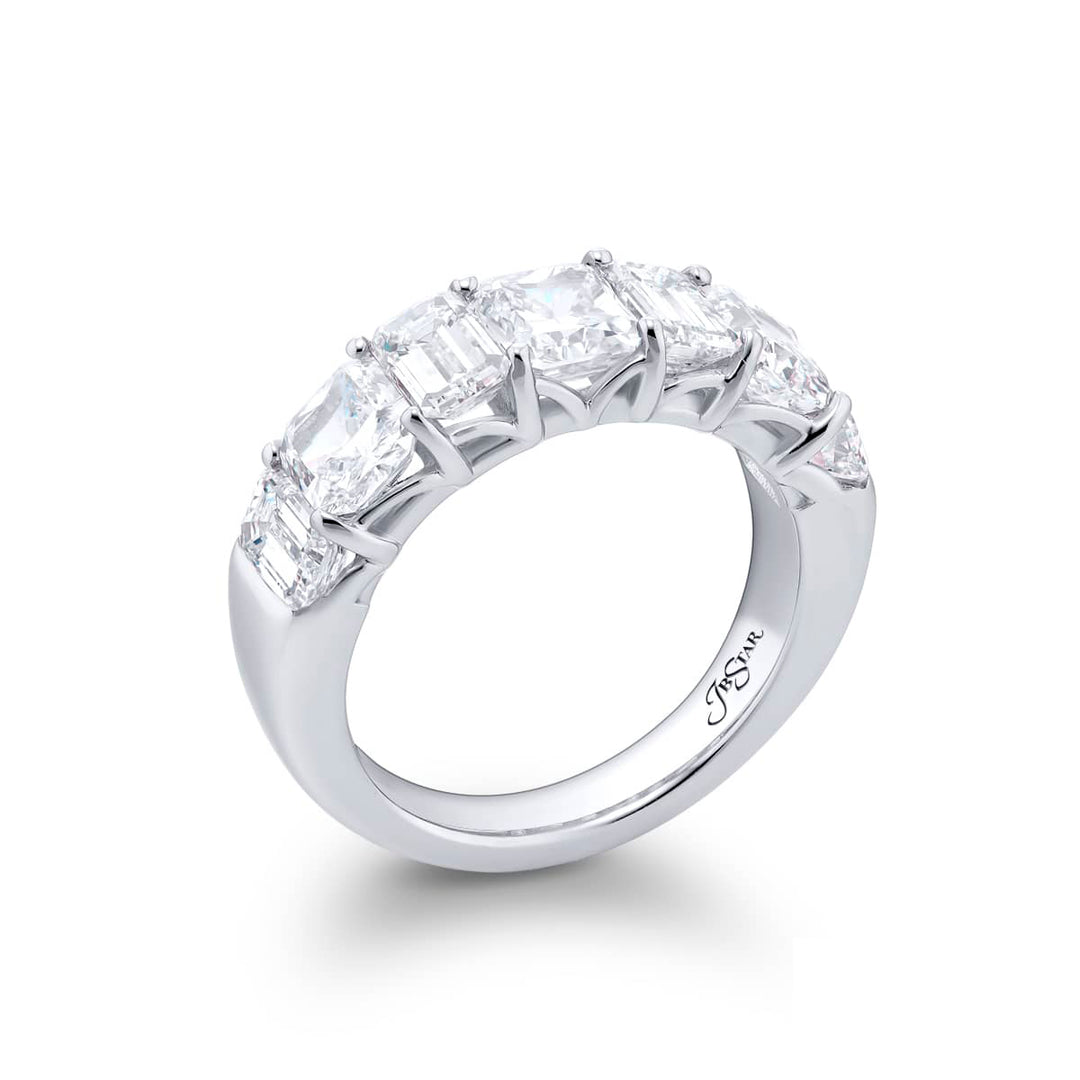 Elegance Elevated: Our signature 4.30 ctw. Diamond Band. These gorgeous radiant-cut diamonds blended with emerald-cut diamonds are handcrafted in pure platinum.