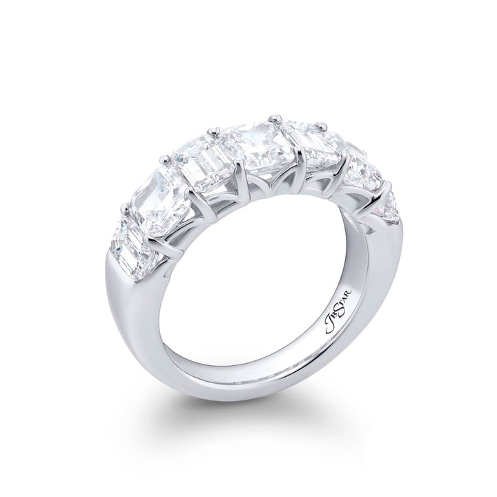 Elegance Elevated: Our signature 4.30 ctw. Diamond Band. These gorgeous radiant-cut diamonds blended with emerald-cut diamonds are handcrafted in pure platinum.