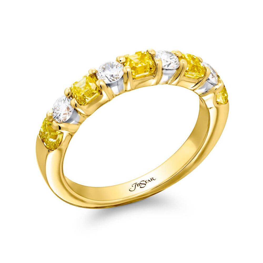 Elegance Elevated: Our signature 1.14 ctw. East-West Diamond Band. These beautiful square emerald-cut fancy yellow diamonds blended with round diamonds are handcrafted in 18K yellow gold.