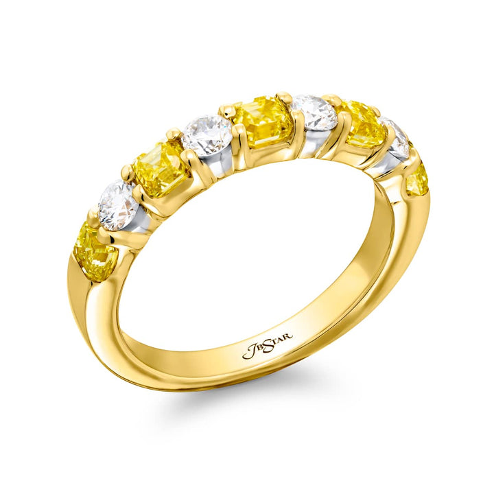 Elegance Elevated: Our signature 1.14 ctw. East-West Diamond Band. These beautiful square emerald-cut fancy yellow diamonds blended with round diamonds are handcrafted in 18K yellow gold.